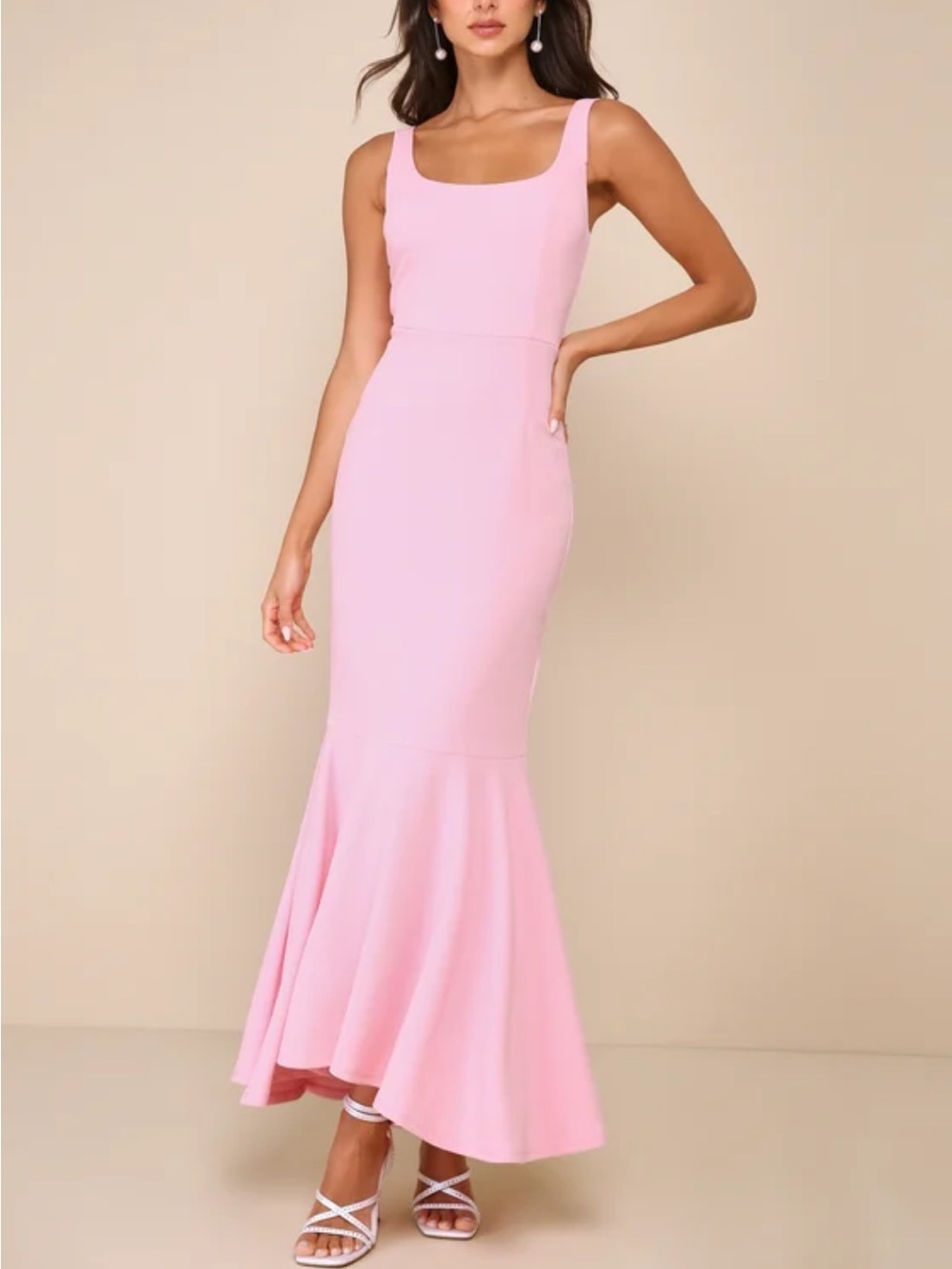 Lulu's Pastel Pink Square-Neck Mermaid Maxi Dress